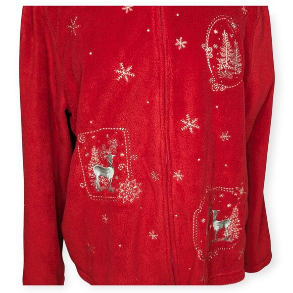 Croft & Barrow Festive Red Zip Front Fleece Jacket Snowflake Design Size PXL - Picture 3 of 15